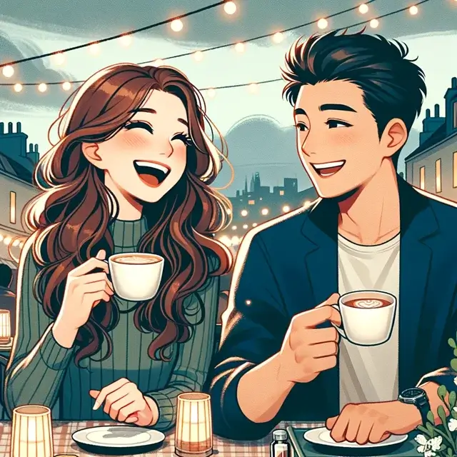 Couple dating and enjoying coffee